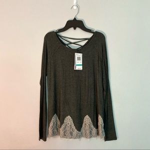 NWT Jolt Long Sleeve Dark Grey Top with Lace Detail (Size S)